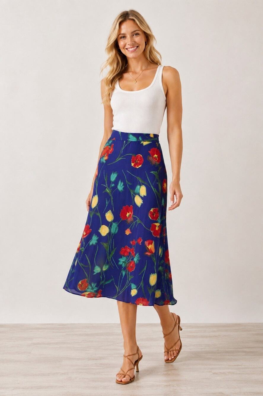Bentley Arbuckle Vintage MIDI Skirt Size 4 Purple Floral Tulips Romantic USA